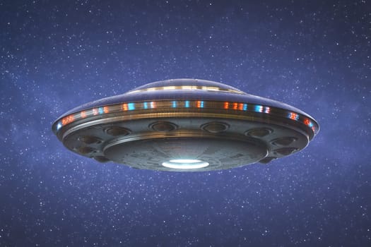 Unidentified flying object UFO with clipping path included. 3D illustration.