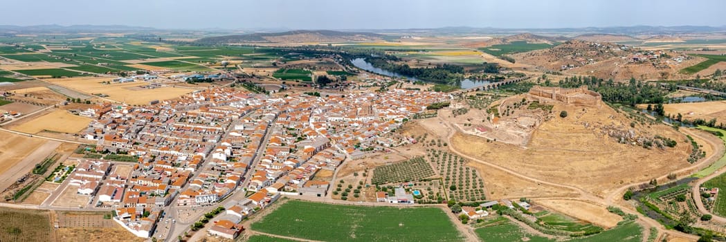Aerial Panoramic view of Medellin, a Spanish municipality in the province of Badajoz, in the autonomous community of Extremadura. Spain