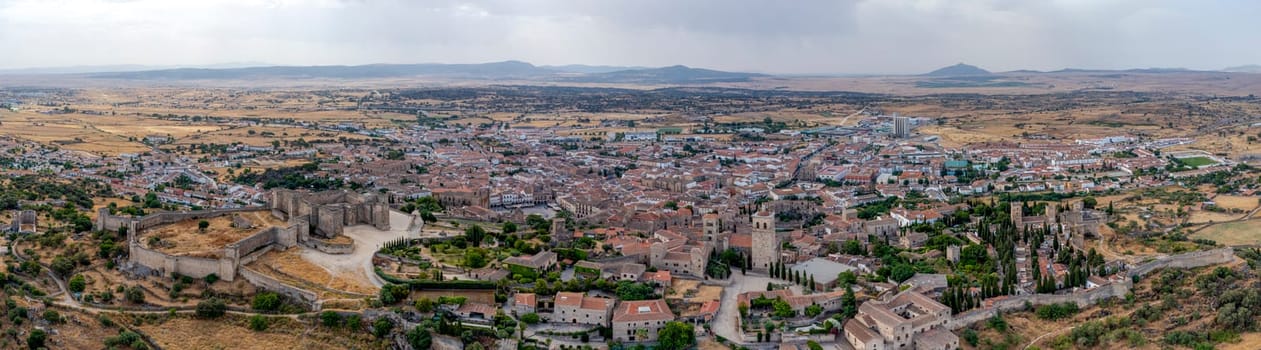 Great aerial panoramic view of Trujillo, a Spanish municipality in the province of Caceres, in the autonomous community of Extremadura. Spain
