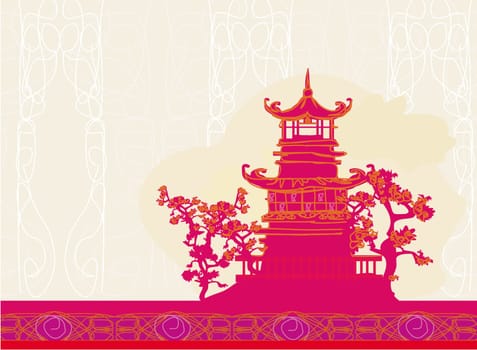 old paper with Asian Landscape