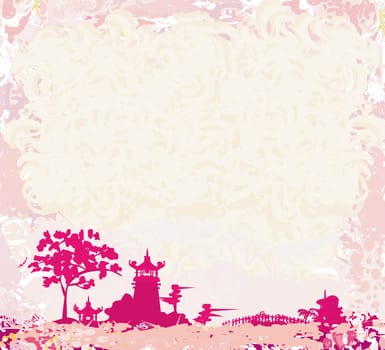 old paper with Asian Landscape