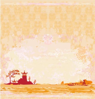 old paper with Asian Landscape