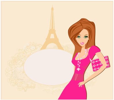 beautiful women Shopping in Paris - vector card