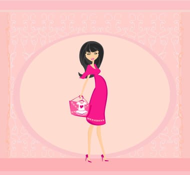 Beautiful pregnant woman on shopping for her new baby Vector