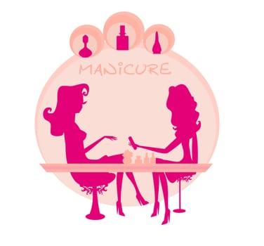 Young lady silhouette doing manicure in beauty salon