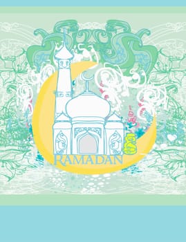 artistic pattern background with moon and mosque