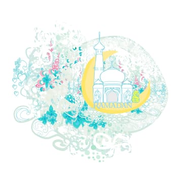 artistic pattern background with moon and mosque