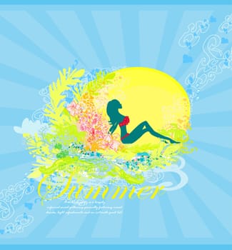 Tropical sexy girl silhouette Grunge Poster