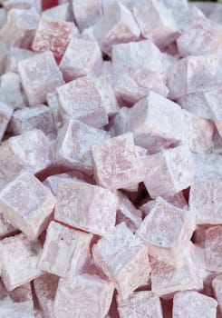 Traditional rose flavoured turkish delights. Items displayed at street market stall