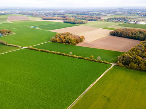 Aerial view of agricultural fields. fields at farmland. drone photo