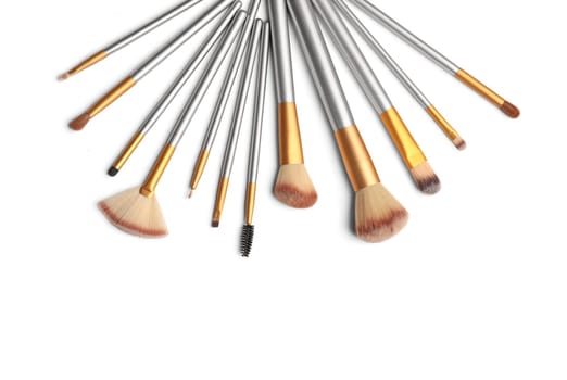 Cosmetics. Make up brushes set over white background. With clipping path