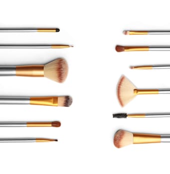 Cosmetics. Make up brushes set over white background. With clipping path