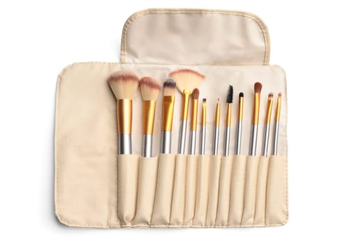 Cosmetics. Make up brushes set over white background. With clipping path