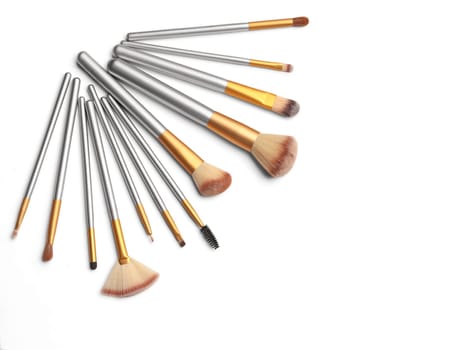 Cosmetics. Make up brushes set over white background. With clipping path