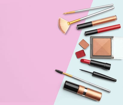 Make up products. Professional cosmetics over white background. Image with copy space. With clipping path