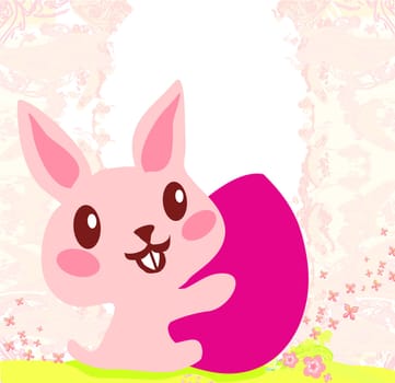 Illustration of happy Easter bunny carrying egg