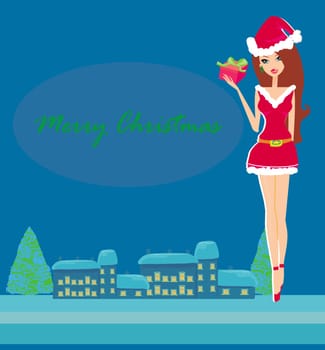winter girl with gift box