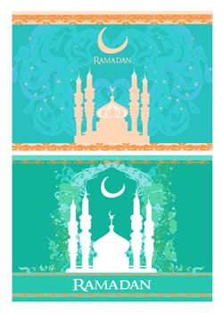 Ramadan background - mosque silhouette card set