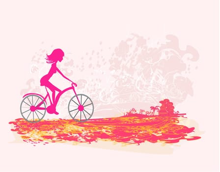 Cycling Grunge Poster with silhouette Girl