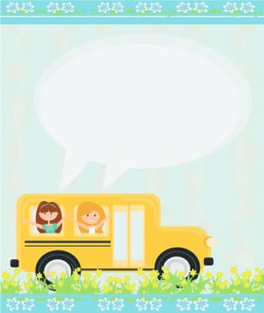 school bus heading to school with happy children
