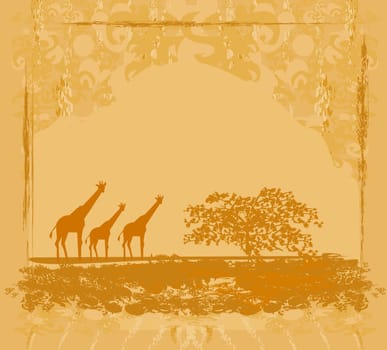 grunge background with African fauna and flora