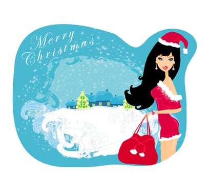 winter girl with gift bag