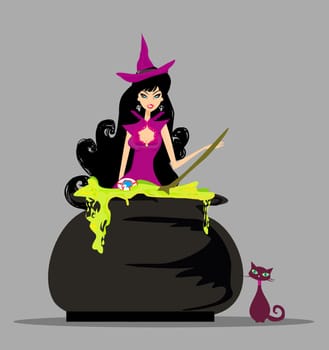 Halloween witch preparing potion