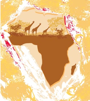 grunge background with African fauna and flora