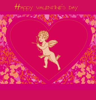 happy valentines day card with cupid