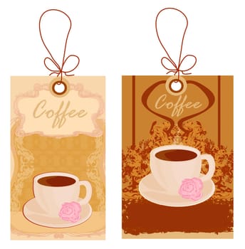 Cup of coffee with abstract design elements set