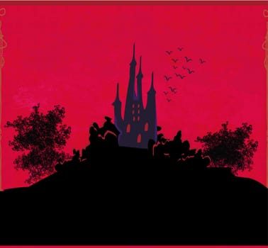 grungy Halloween background with haunted house