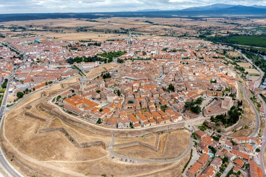 Panoramic aerial view of Ciudad Rodrigo in the province of Salamanca Spain, aerial view from the west