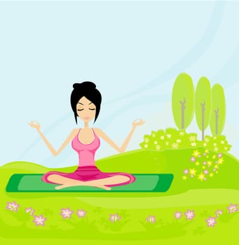 girl sits and meditates in the park