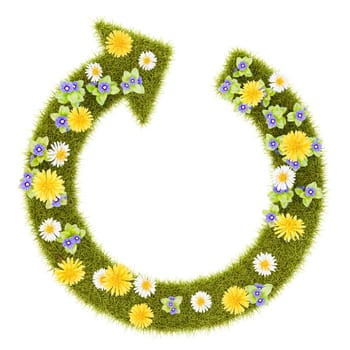Flowery Grassy Cycle Arrow Symbol Shape Isolated on White Background 3D Illustration