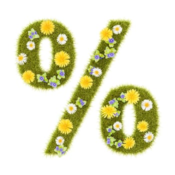 Flowery Grassy Percent Sign Symbol Shape Isolated on White Background 3D Illustration