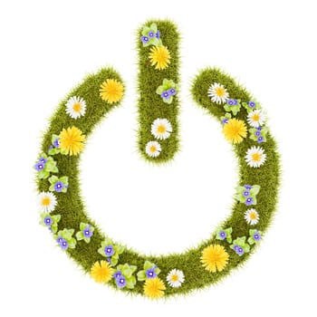 Flowery Grassy Power On Symbol Shape Isolated on White Background 3D Illustration