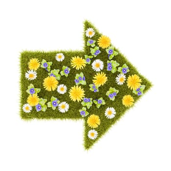 Flowery Grassy Right Arrow Symbol Shape Isolated on White Background 3D Illustration