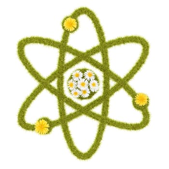 Flowery Grassy Atom Symbol Shape Isolated on White Background 3D Illustration
