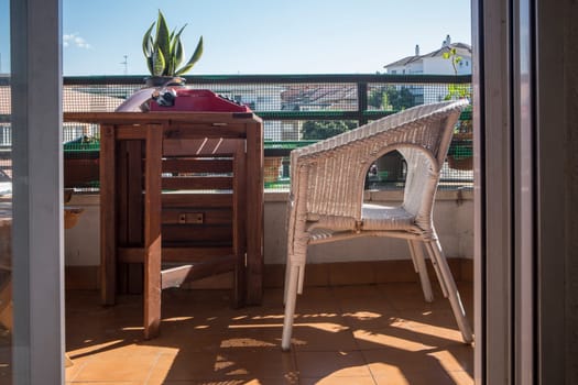 Urban home terrace with 1970s typewriter. Pleasant atmosphere for writing books