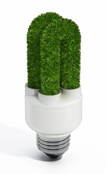 Green fluorescent light bulb isolated on white background. 3D illustration.