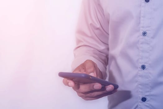 Networking people and connecting network concept, Man using smartphone mobile on blurred background