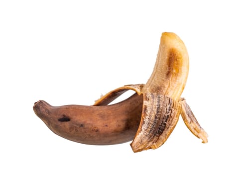 Rotten banana isolated on white background, Clipping path