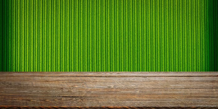 The background is blank wooden boards and a textured striped wall with gradient lighting and vignetting. For product demonstrations, free space, layout, mockup, perspective board, background board.