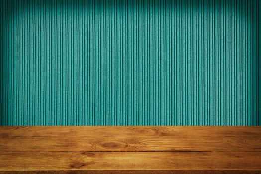The background is blank wooden boards and a textured striped wall with gradient lighting and vignetting. For product demonstrations, free space, layout, mockup, perspective board, background board.