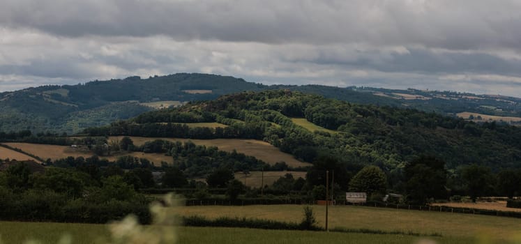 Panoramic farmland landscape with field and tree in Aveyron france