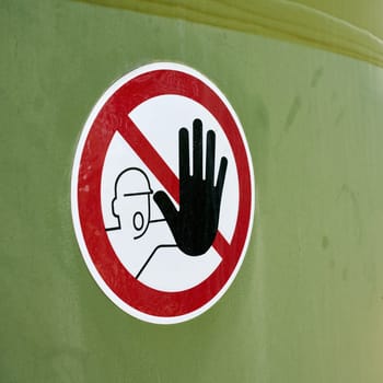 Prohibition sign on the tower of a wind turbine in Germany