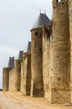 The ancient fortification of Carcassone in southern France