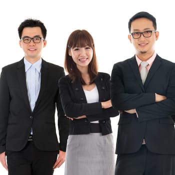 Portraits of Asian Multi Ethnic Cheerful Business People Standing Isolated on White Background.