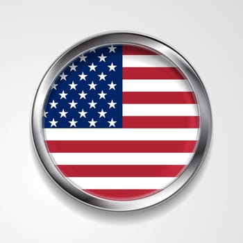 Abstract vector button with metallic frame. USA flag