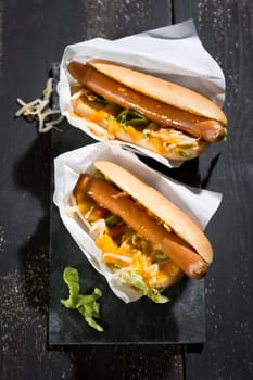 NYC food trend - Asia hot dog,hot dog,mungo sprouts,Thai curry sauce,carrots,salad,studio